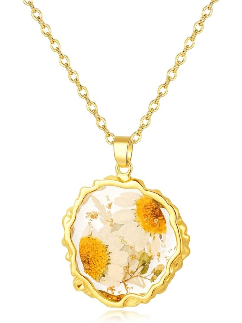 Boho Birth Flower Necklace for Women - 1-12 Month Real Pressed Floral Pendant